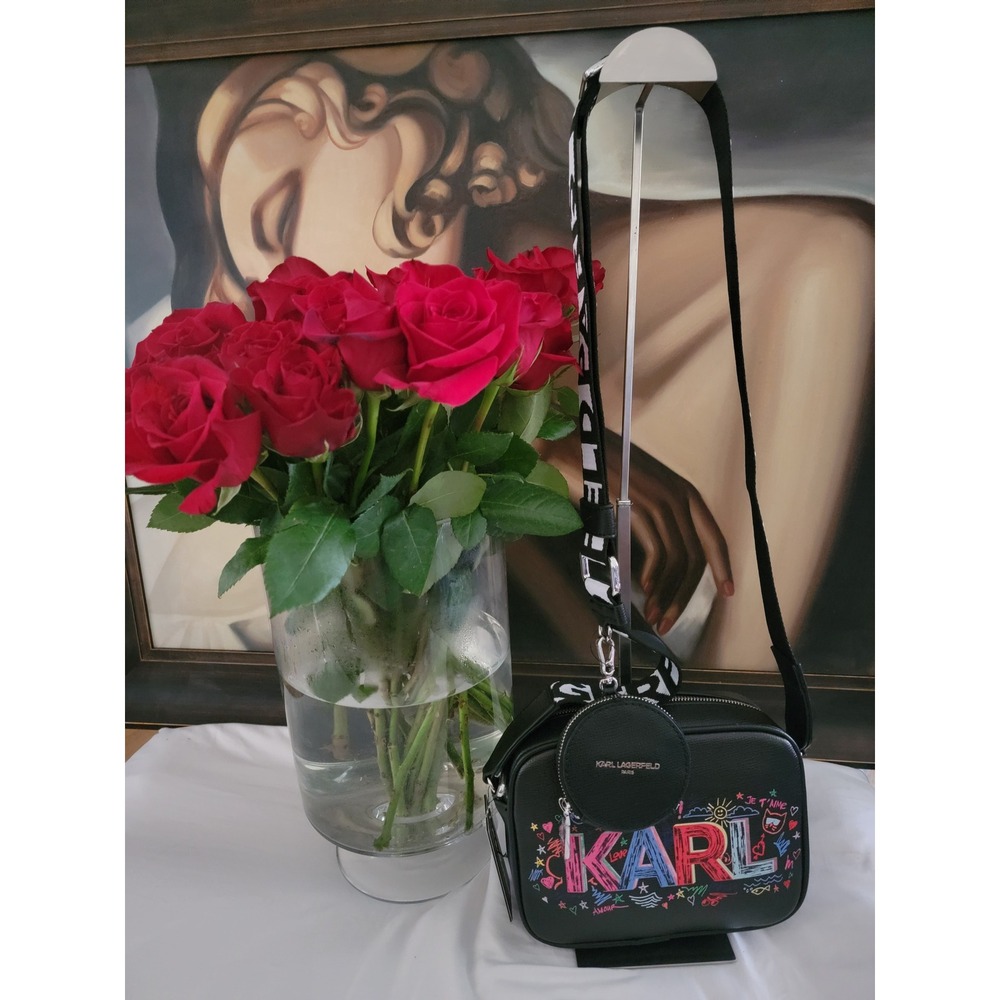 Karl Lagerfeld Paris Maybelle Crossbody Bag Black Multi Graffiti LH4E46CJ NEW